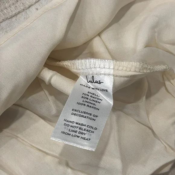 Chic Beige Cream Linen Pom Pom Women’s Midi Dress Lulu’s Boho Large - Picture 13 of 16